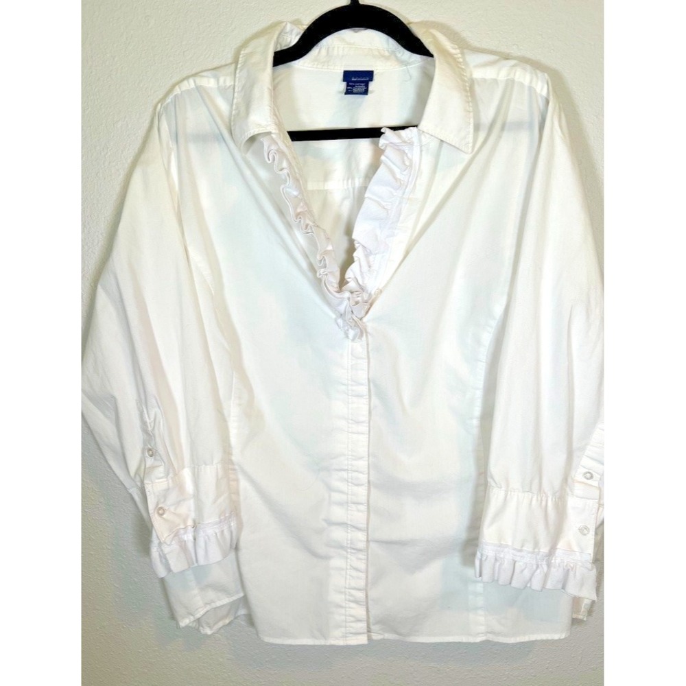 White Ruffle Front Blouse Womens 3X Victorian Prairie Theater Costume Shirt